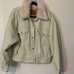 Levi’s mint green corduroy trucker with Sherpa collar